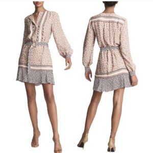 Reiss Coral Georgie Mixed Print Belted Dress Size 2 NWOT